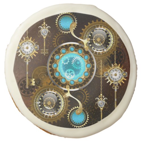 Steampunk Rusty Background with Turquoise Lenses Sugar Cookie