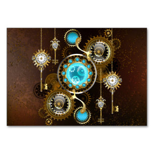 Steampunk Rusty Background with Turquoise Lenses Table Number