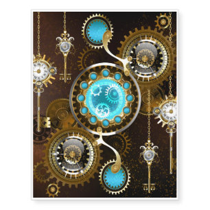 Steampunk Rusty Background with Turquoise Lenses Temporary Tattoos