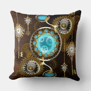 Steampunk Rusty Background with Turquoise Lenses Throw Pillow