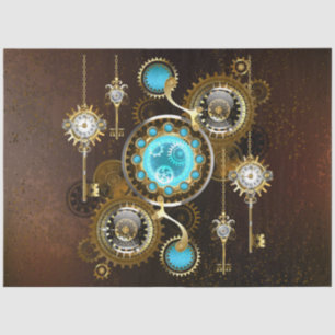 Steampunk Rusty Background with Turquoise Lenses Tissue Paper