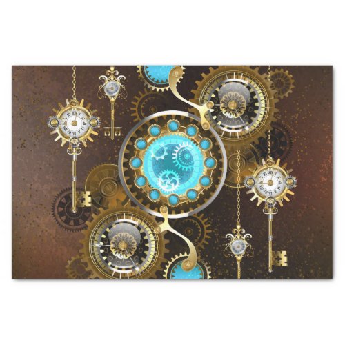 Steampunk Rusty Background with Turquoise Lenses Tissue Paper