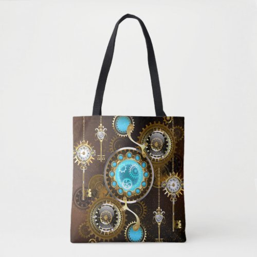 Steampunk Rusty Background with Turquoise Lenses Tote Bag