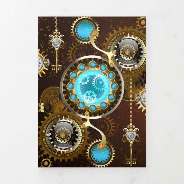 Steampunk Rusty Background with Turquoise Lenses Tri-Fold Program (Cover)