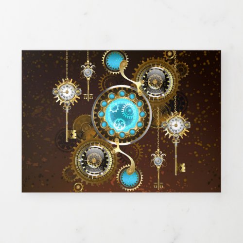 Steampunk Rusty Background with Turquoise Lenses Tri_Fold Program