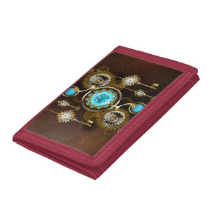 Steampunk Rusty Background with Turquoise Lenses Trifold Wallet