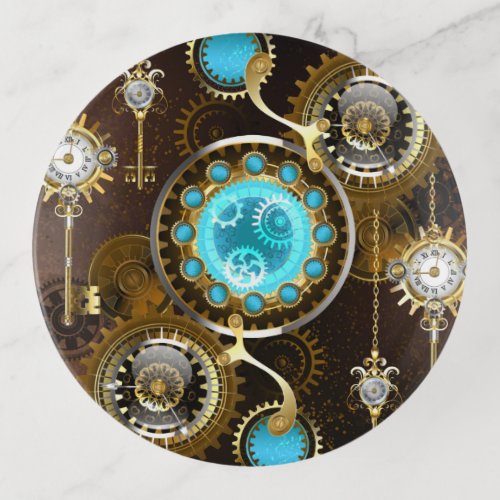 Steampunk Rusty Background with Turquoise Lenses Trinket Tray