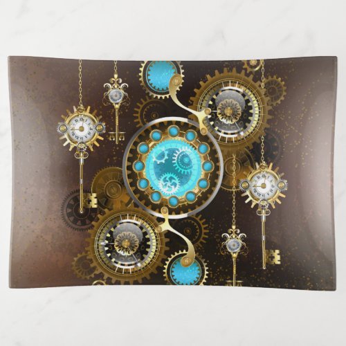 Steampunk Rusty Background with Turquoise Lenses Trinket Tray