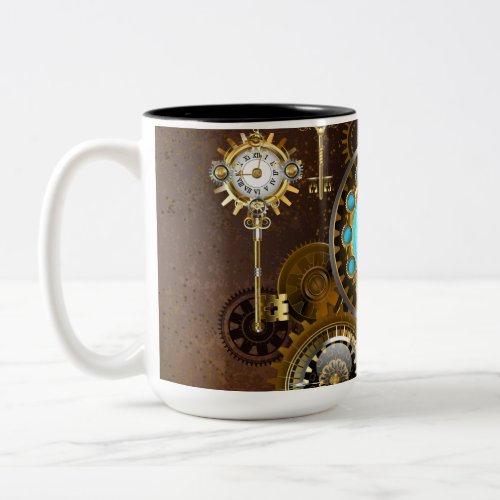 Steampunk Rusty Background with Turquoise Lenses Two_Tone Coffee Mug