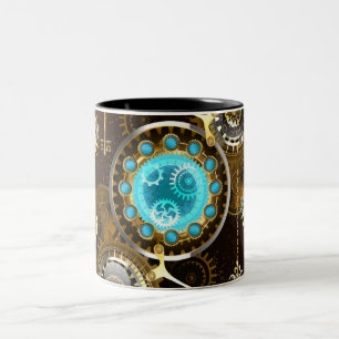 Steampunk Rusty Background with Turquoise Lenses Two-Tone Coffee Mug