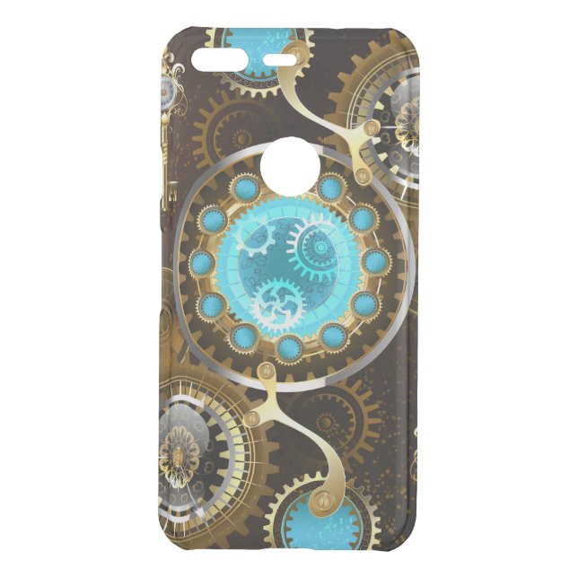 Steampunk Rusty Background with Turquoise Lenses Uncommon Google Pixel Case (Back)