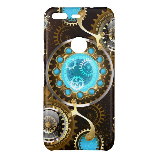 Steampunk Rusty Background with Turquoise Lenses Uncommon Google Pixel Case (Back)