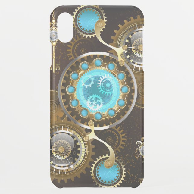 Steampunk Rusty Background with Turquoise Lenses Uncommon iPhone Case (Back)