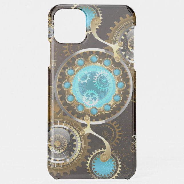 Steampunk Rusty Background with Turquoise Lenses Uncommon iPhone Case (Back)