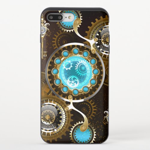 Steampunk Rusty Background with Turquoise Lenses iPhone 87 Plus Slider Case