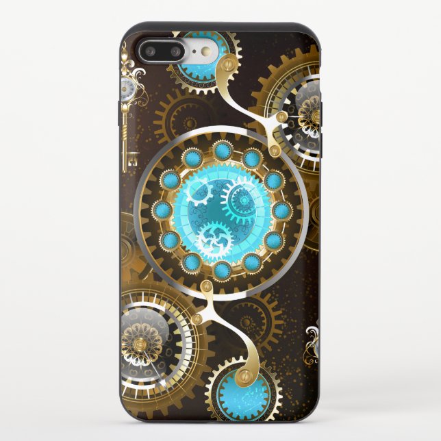 Steampunk Rusty Background with Turquoise Lenses Uncommon iPhone Case (Back)