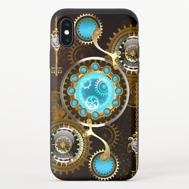 Steampunk Rusty Background with Turquoise Lenses Uncommon iPhone Case (Back)