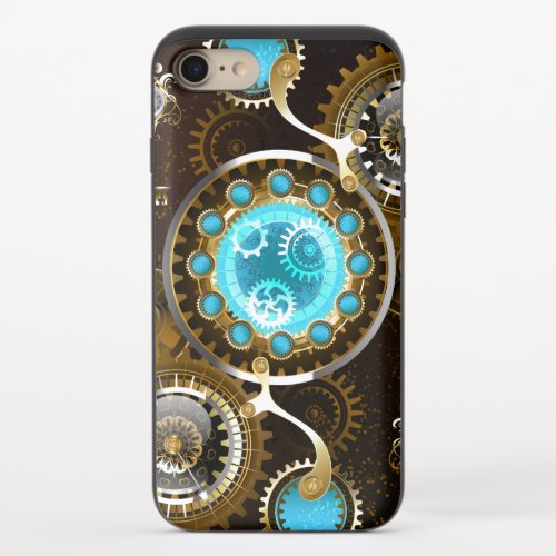 Steampunk Rusty Background with Turquoise Lenses iPhone 87 Slider Case