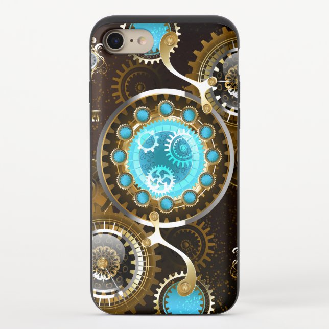 Steampunk Rusty Background with Turquoise Lenses Uncommon iPhone Case (Back)