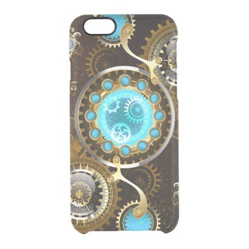 Steampunk Rusty Background with Turquoise Lenses Clear iPhone 66S Case