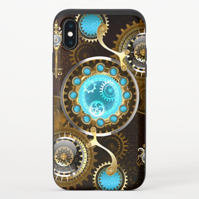 Steampunk Rusty Background with Turquoise Lenses Uncommon iPhone Case (Back)