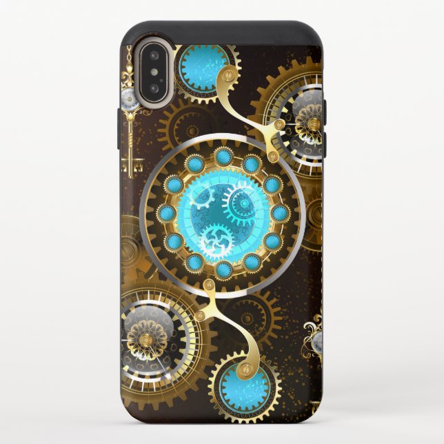 Steampunk Rusty Background with Turquoise Lenses Uncommon iPhone Case (Back)