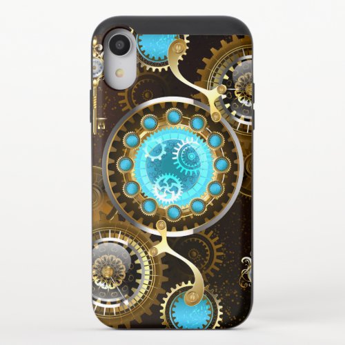 Steampunk Rusty Background with Turquoise Lenses iPhone XR Slider Case