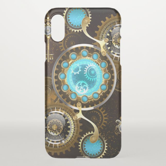 Steampunk Rusty Background with Turquoise Lenses Uncommon iPhone Case (Back)