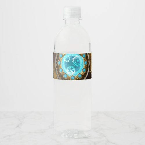 Steampunk Rusty Background with Turquoise Lenses Water Bottle Label
