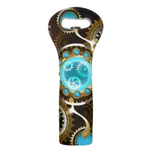 Steampunk Rusty Background with Turquoise Lenses Wine Bag