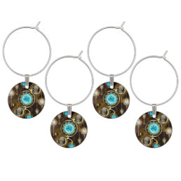 Steampunk Rusty Background with Turquoise Lenses Wine Charm