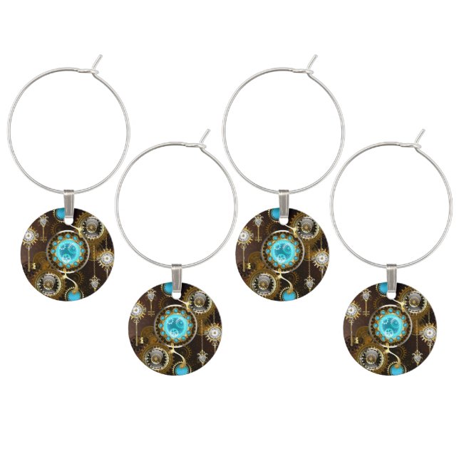 Steampunk Rusty Background with Turquoise Lenses Wine Charm (Staggered)