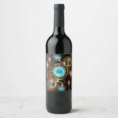 Steampunk Rusty Background with Turquoise Lenses Wine Label