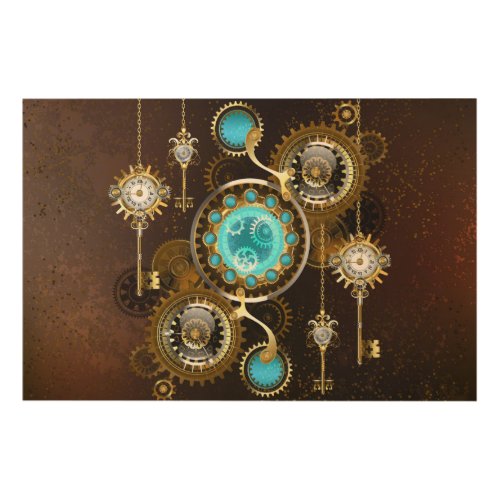Steampunk Rusty Background with Turquoise Lenses Wood Wall Art