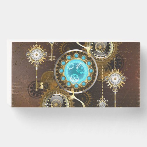 Steampunk Rusty Background with Turquoise Lenses Wooden Box Sign