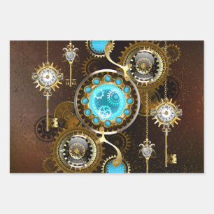 Steampunk Rusty Background with Turquoise Lenses Wrapping Paper Sheets