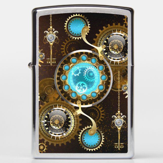 Steampunk Rusty Background with Turquoise Lenses Zippo Lighter (Front)