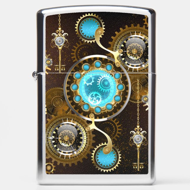 Steampunk Rusty Background with Turquoise Lenses Zippo Lighter (Front)