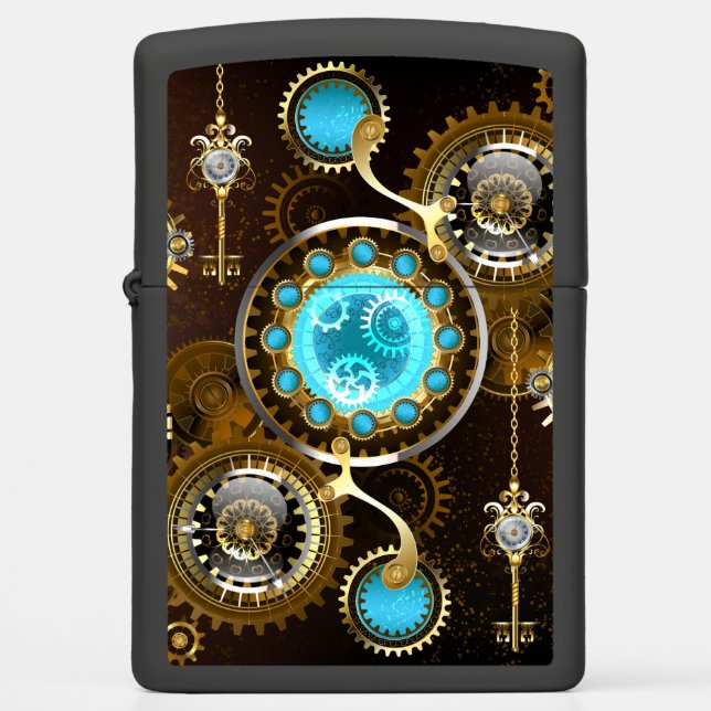Steampunk Rusty Background with Turquoise Lenses Zippo Lighter (Front)