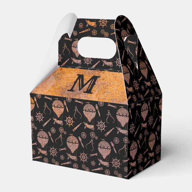 Steampunk Rusty Balloons Monogram Gable Favor Boxes (Front Side)