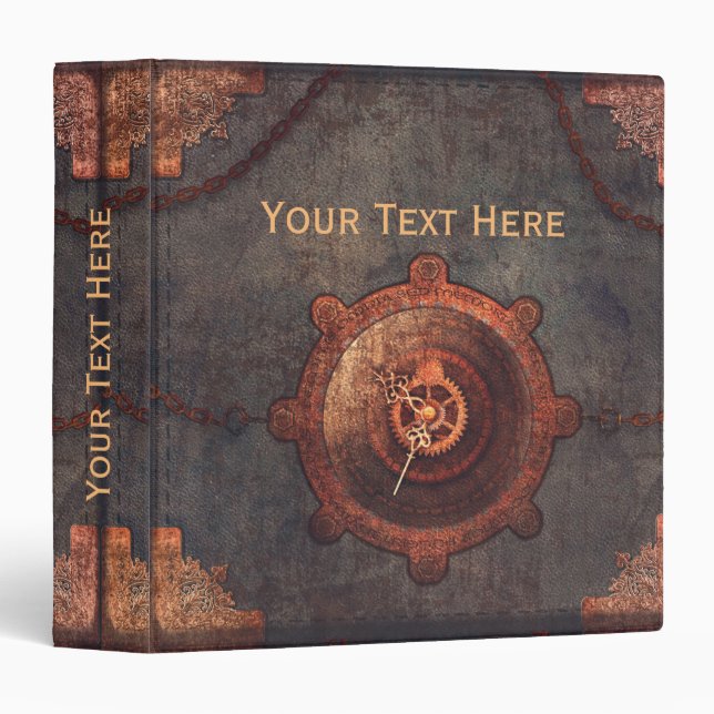 Steampunk Rusty Clock 3 Ring Binder (Front/Spine)
