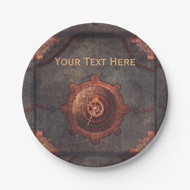 Steampunk Rusty Clock  Paper Plates (Front)