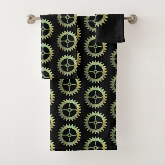 Steampunk Rusty Clockwork Gears Bath Towel Set (Insitu)