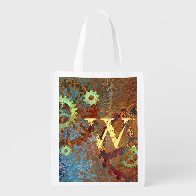 Steampunk Rusty Clockwork Gears  Grocery Bag (Front)