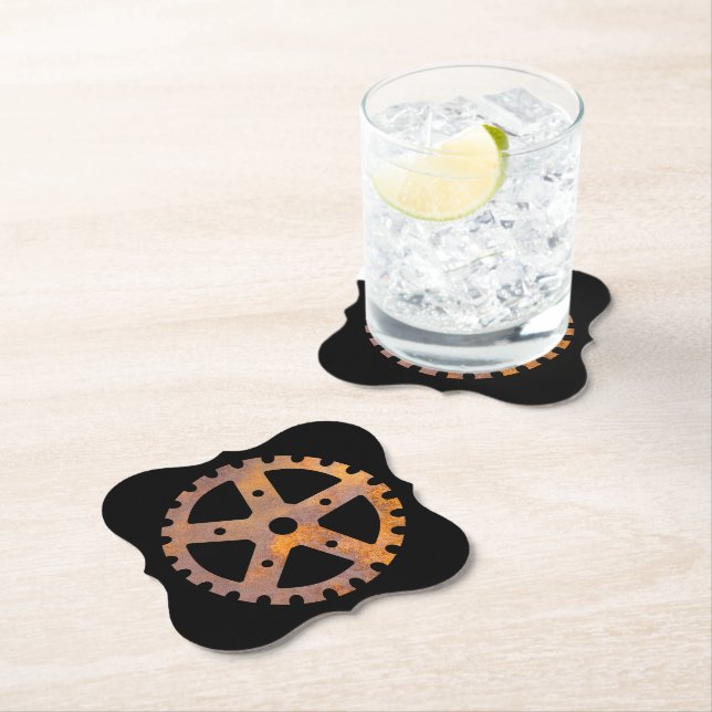 Steampunk Rusty Gear II Paper Coaster (Insitu)