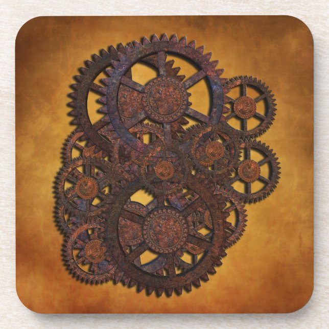 Steampunk Rusty Gears Beverage Coaster (Front)