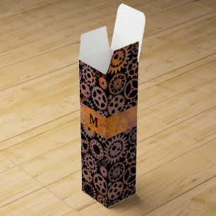 Steampunk Rusty Gears Custom Monogram Wine Box