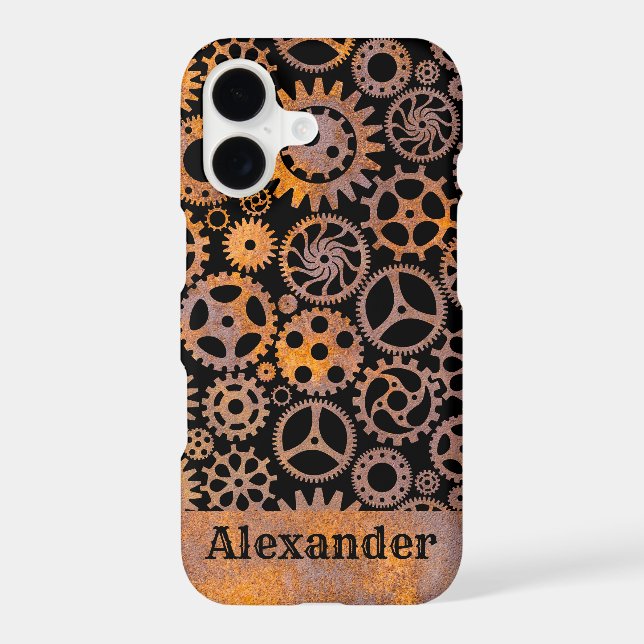 Steampunk Rusty Gears Custom Name Iphone Case (Back)