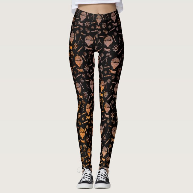 Steampunk Rusty Hot Air Balloons Leggings (Front)