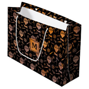 Steampunk Rusty Hot Air Balloons Monogram Block Large Gift Bag